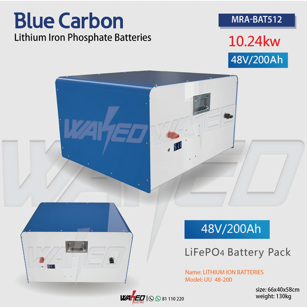 Lithium Iron Phosphate Battery - 200AH/48V 10.24kw - Blue Carbon