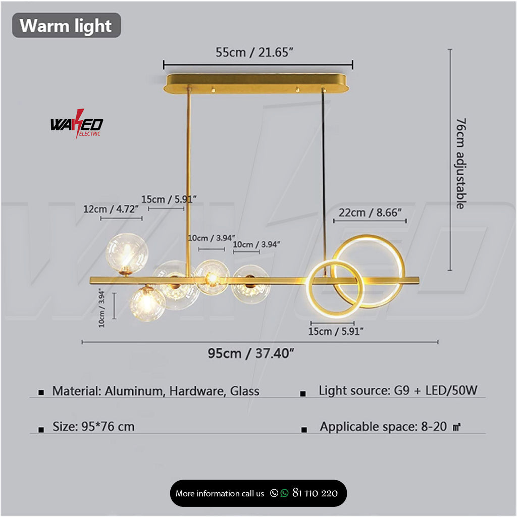 CHANDELIER WITH 2 LED RINGS AND 5 LAMPS