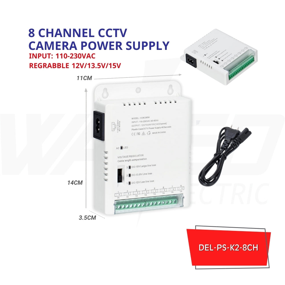 8-Channel Adjustable CCTV Power Supply