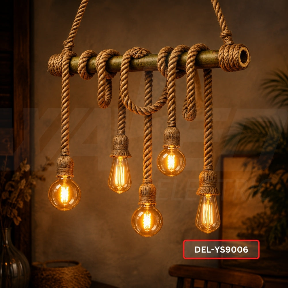 Rustic Rope Multi Pendant Light - 6 Lamps