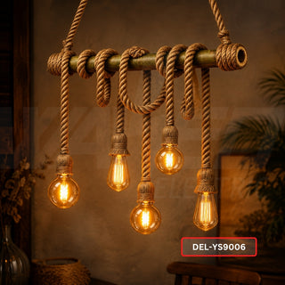 Rustic Rope Multi Pendant Light - 6 Lamps