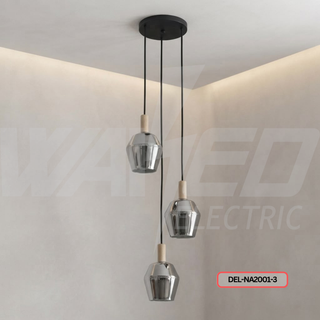 DEL Modern 3-Light Pendant Chandelier – Smoked Glass