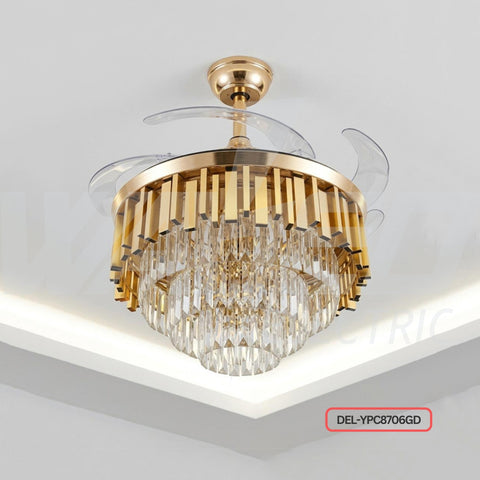 Crystal Chandelier Fan -  Gold