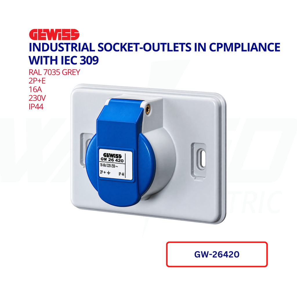 GEWISS – 16A Flush-Mounting Industrial Socket Outlet, 2P+E