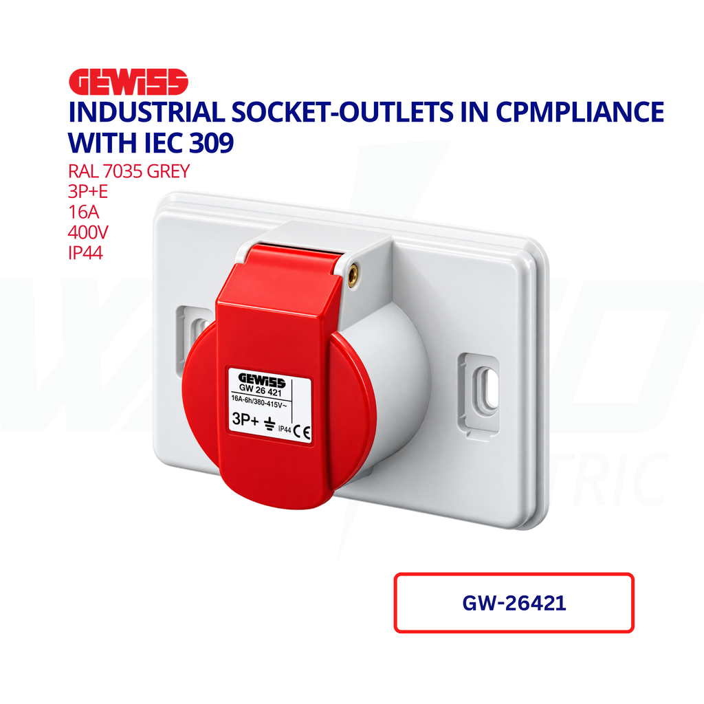 GEWISS – 16A Flush-Mounting Industrial Socket Outlet, 3P+E