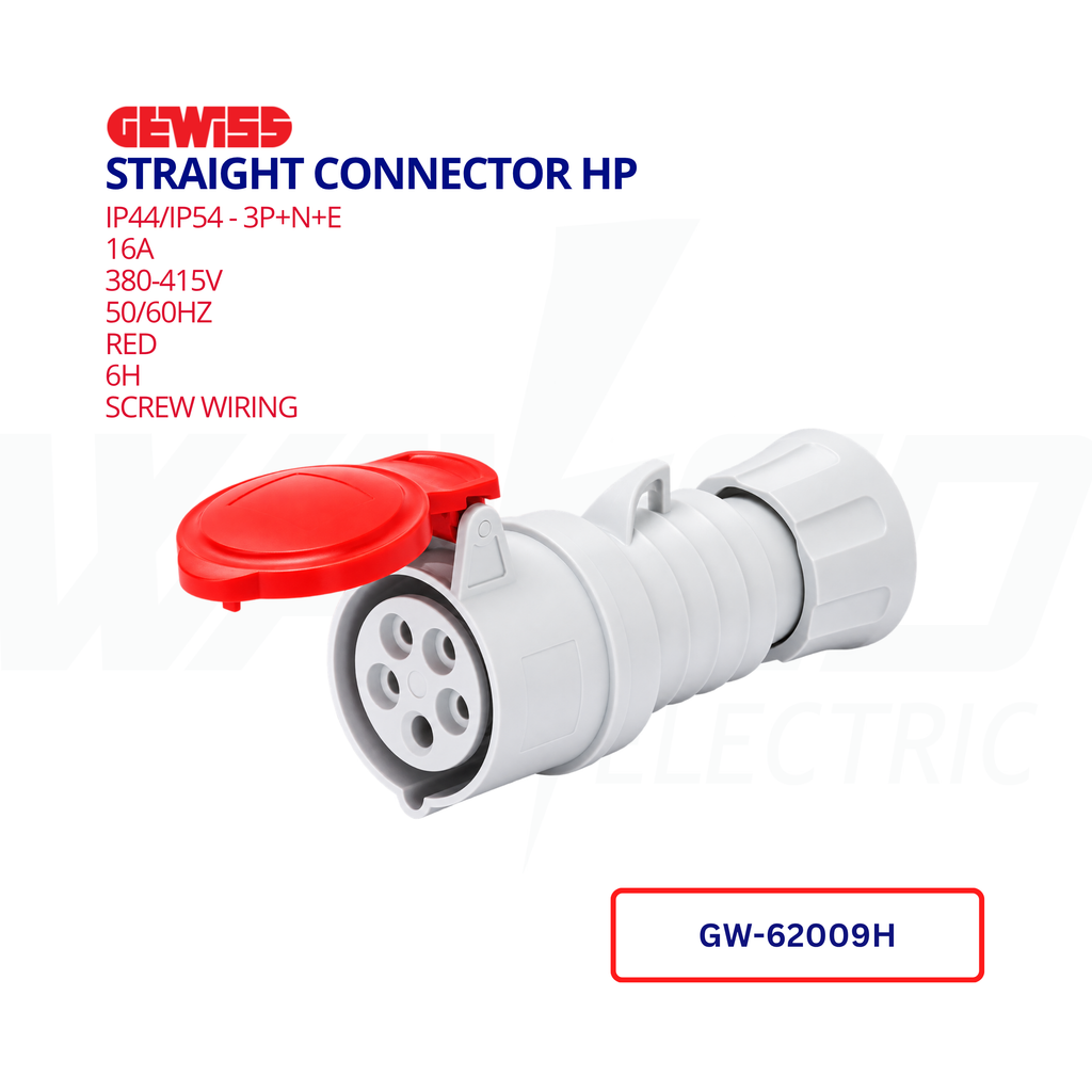 GEWISS 16A HP Straight Connector, 3P+N+E