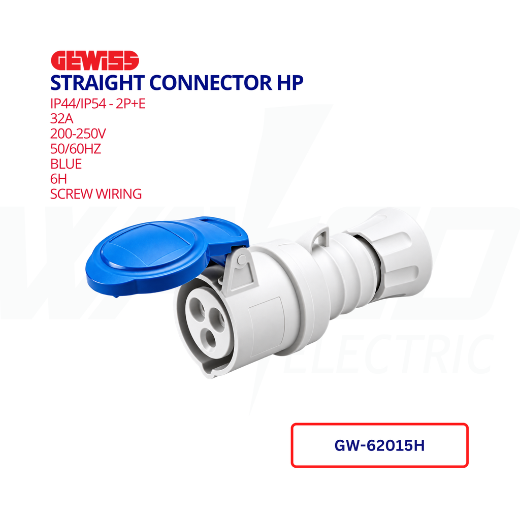 GEWISS 32A HP Straight Connector, 2P+E