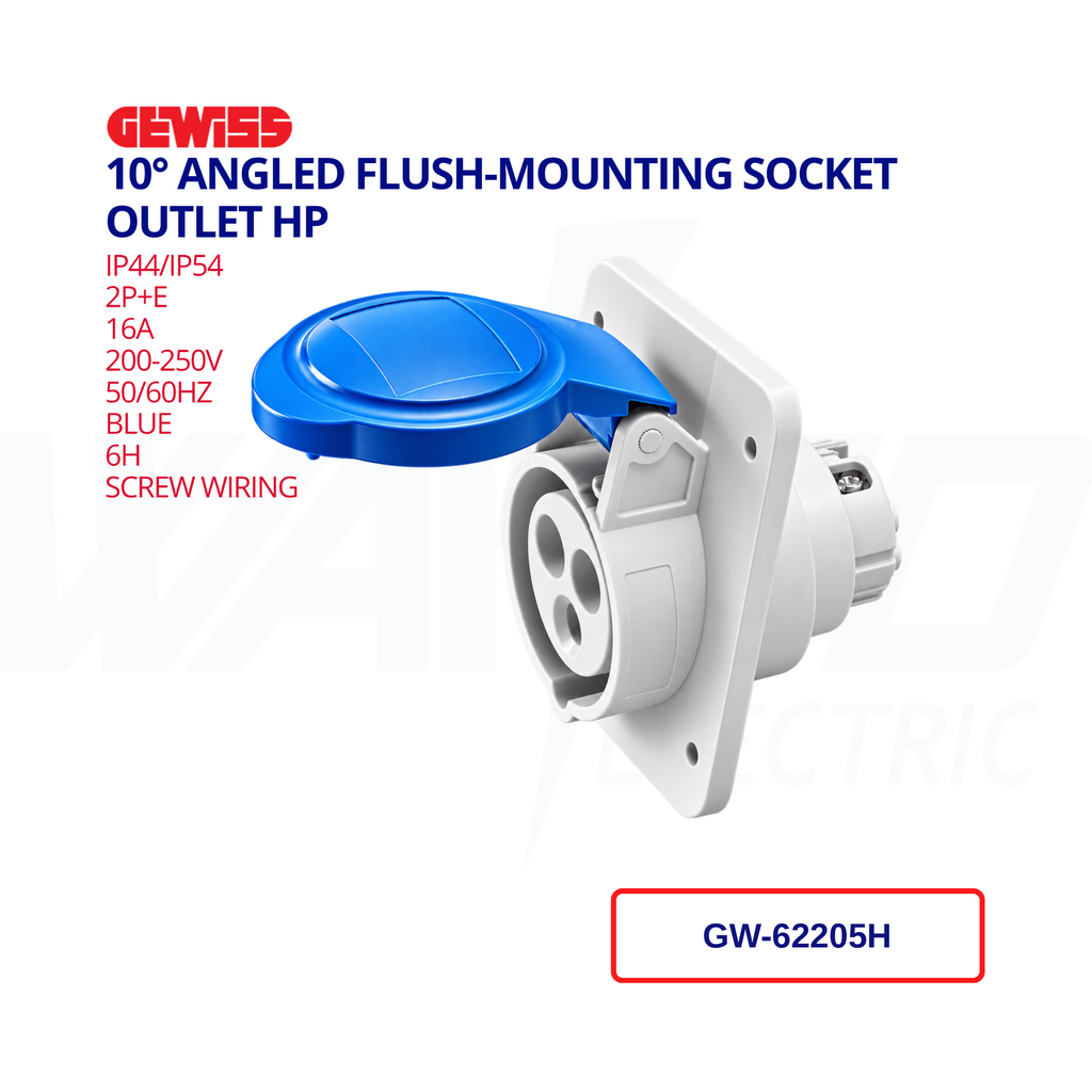 GEWISS – 16A Angled Flush-Mounting Socket Outlet, 2P+E