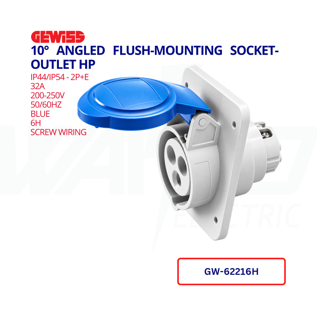 GEWISS 32A Angled Flush-Mounting Socket Outlet, 2P+E