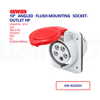GEWISS GW-62220H – 32A Angled Flush-Mounting Socket Outlet