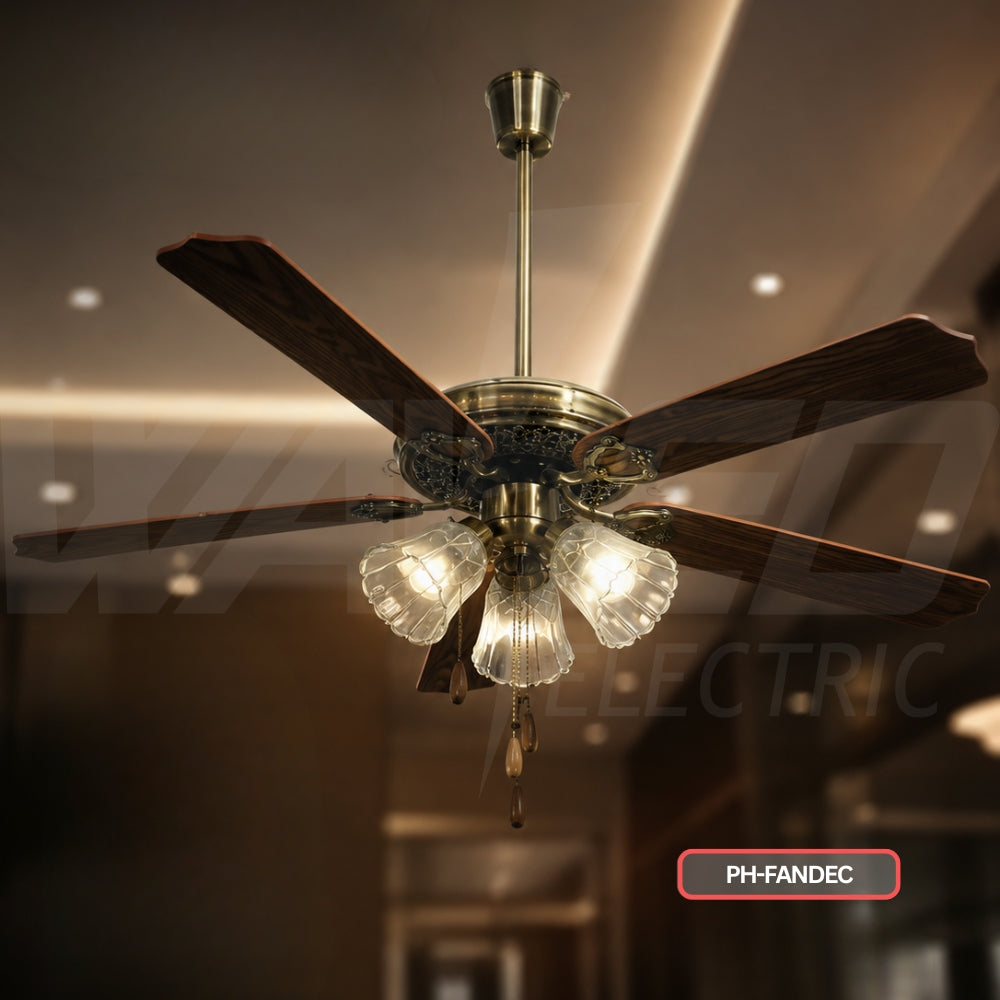 Chandelier Ceiling Fan - 3 Blades - Wooden