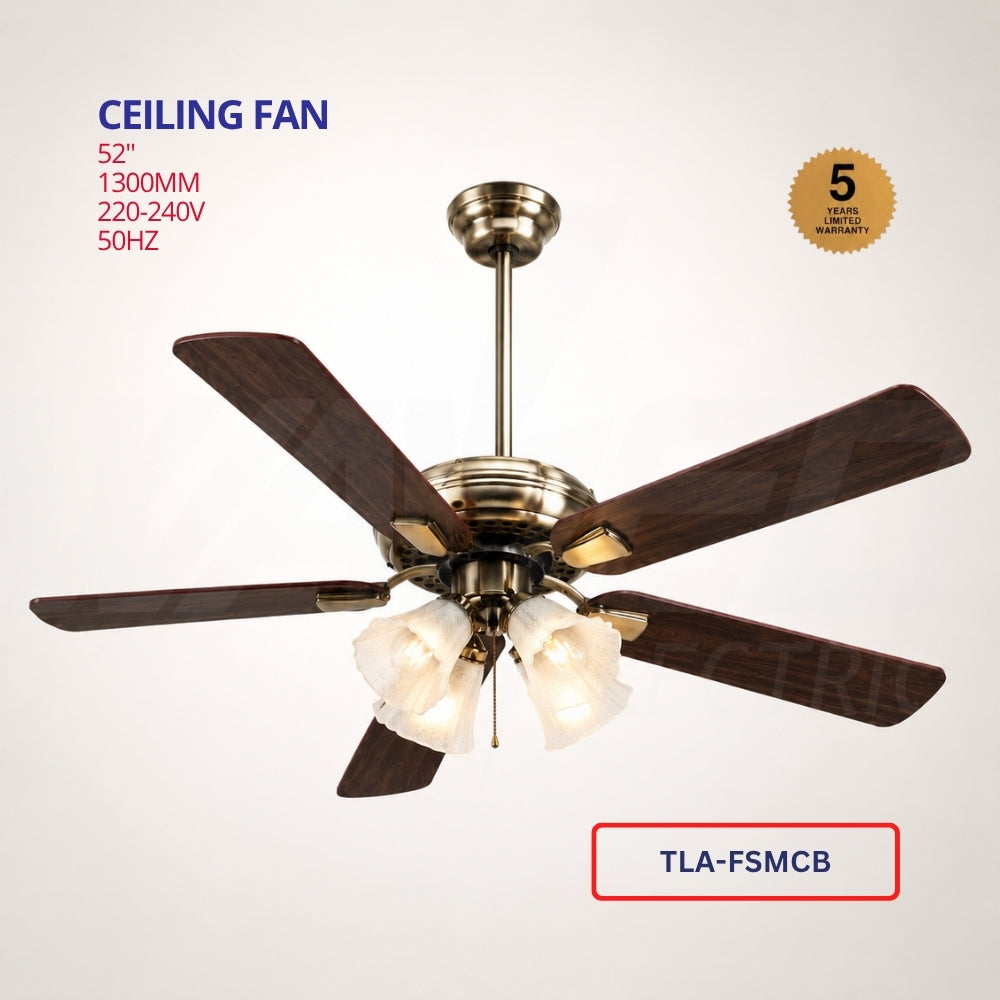 Ceiling Fan with Light – Reversible Wooden Blades