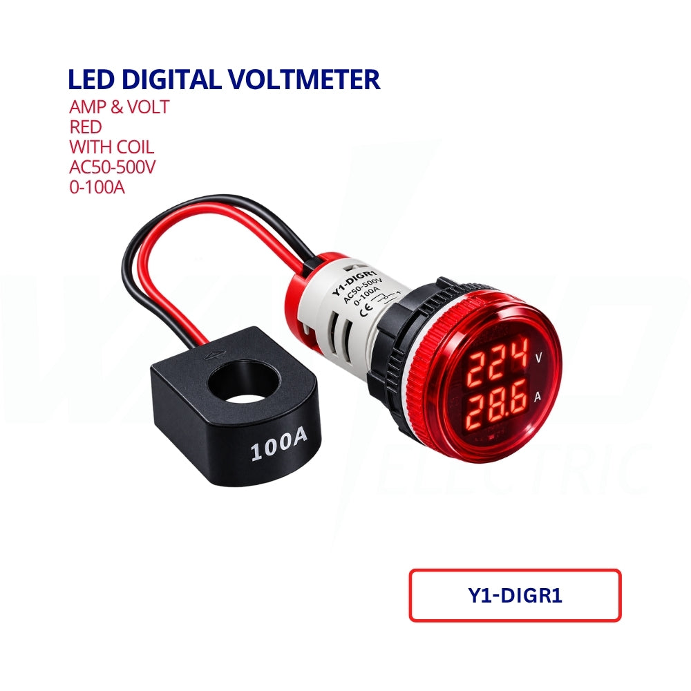 Led Digital Voltmeter - Amp & Volt - Red - With Coil