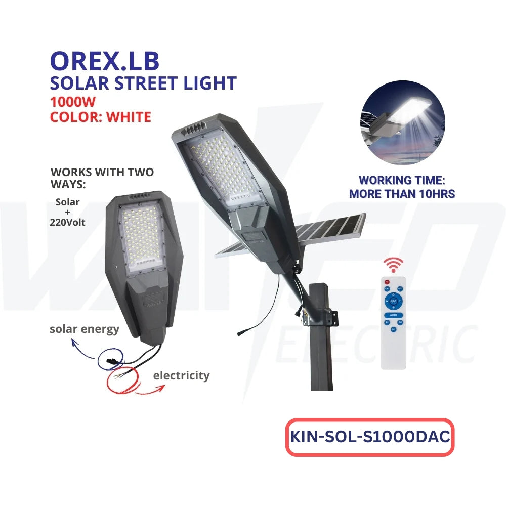 Solar & Electricity street light - 1000w - OREX.LB