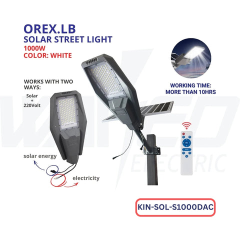 Solar & Electricity street light - 1000w - OREX.LB