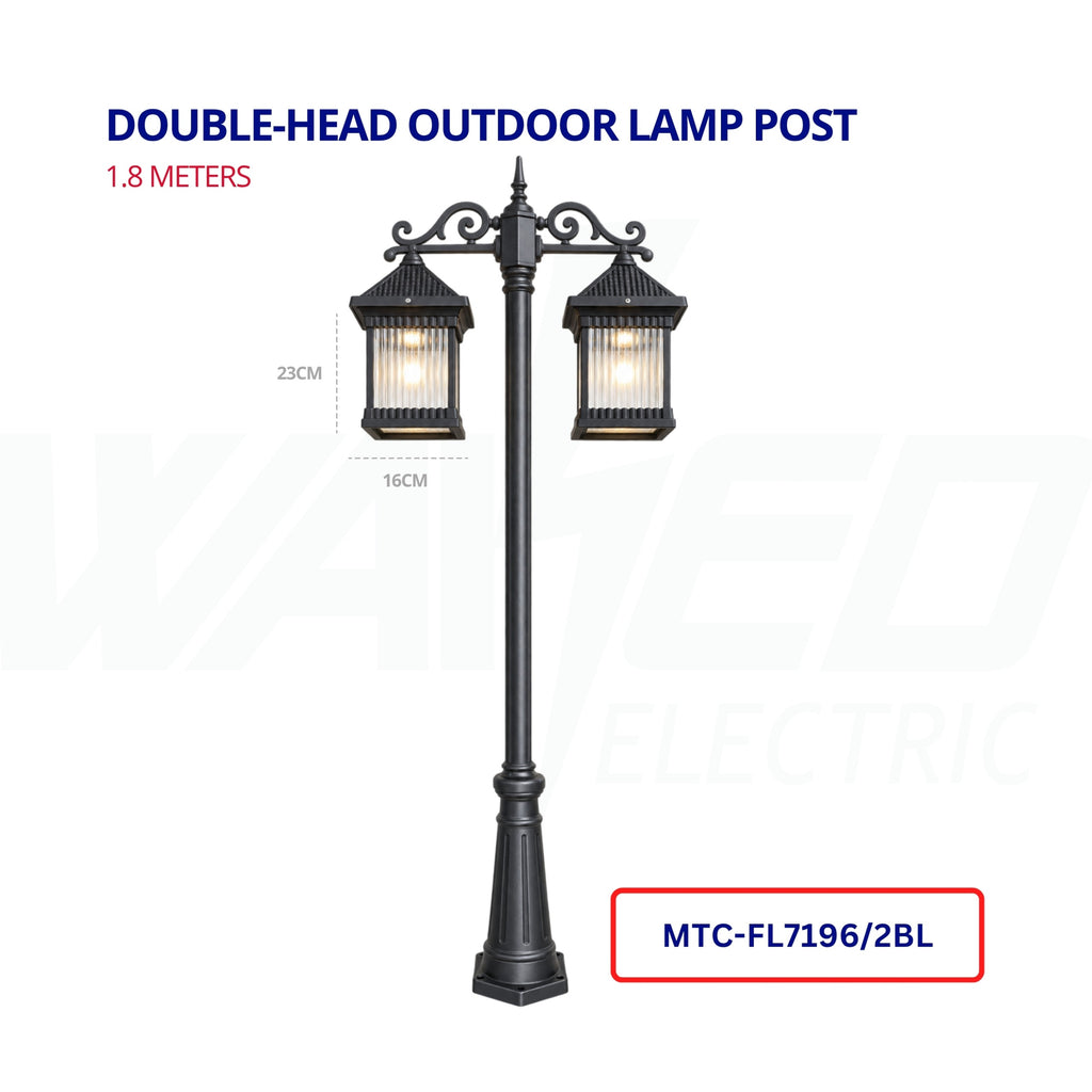 Double-Head Outdoor Lamp Post – 1.8 Metres | Black