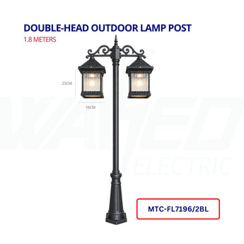 Double-Head Outdoor Lamp Post – 1.8 Metres | Black