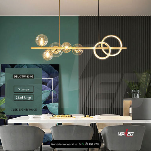 CHANDELIER WITH 2 LED RINGS AND 5 LAMPS