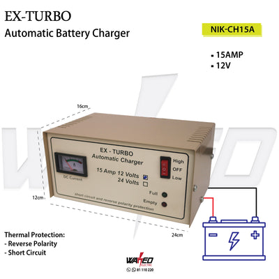 Automatic Battery Charger  - 15Amp - 12V - EX-Turbo