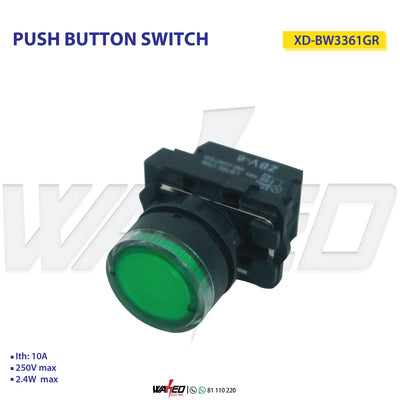 Push Button Switch - Green - With Bulb