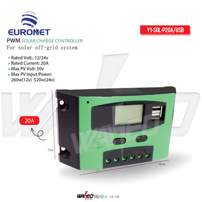 PWM Solar Charger Controller - 20A - EURONET