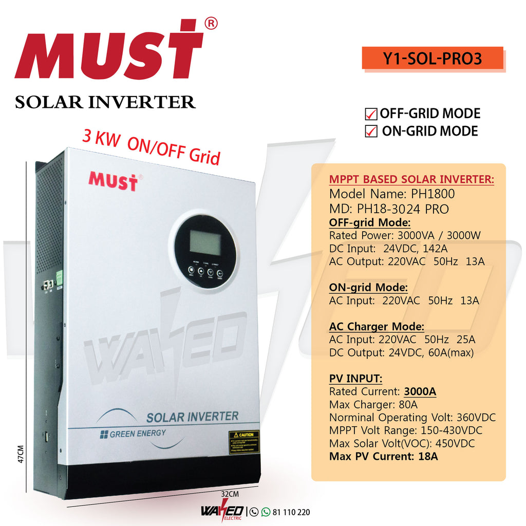 Solar Inverter- On/OFF Grid -MUST 3 KW – Waked Electronics