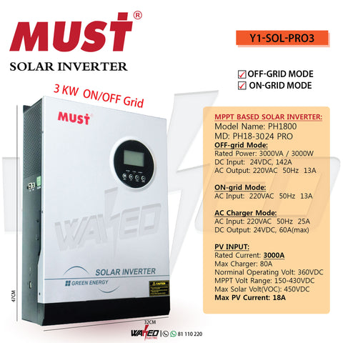 Must Solar Inverter, 24v, 80a mppt, 3kva