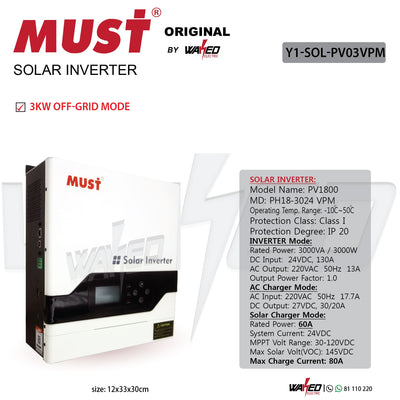 Solar Inverter - 3KW - OFF GRID - MUST VPM
