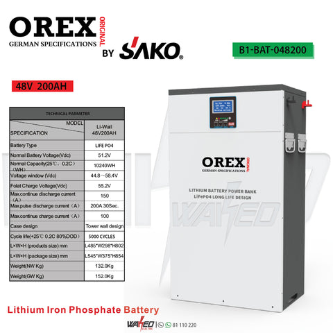 Lithium Iron Phosphate Battery - 48V 200A - OREX BY SAKO