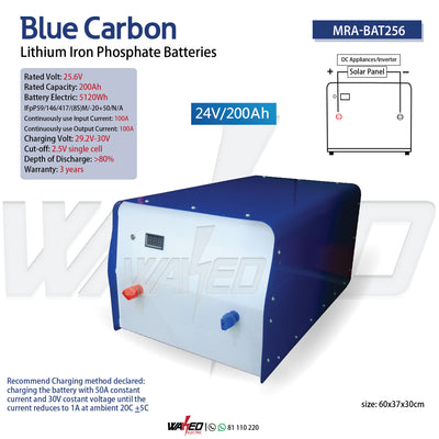Lithium Iron Phosphate Battery - 200AH/24V - Blue Carbon