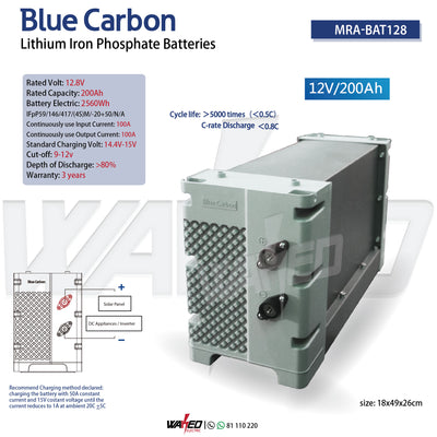 Lithium Iron Phosphate Battery - 200AH/12V - Blue Carbon