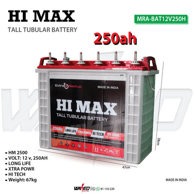 Tall Tubullar Battery - 250A - HI MAX