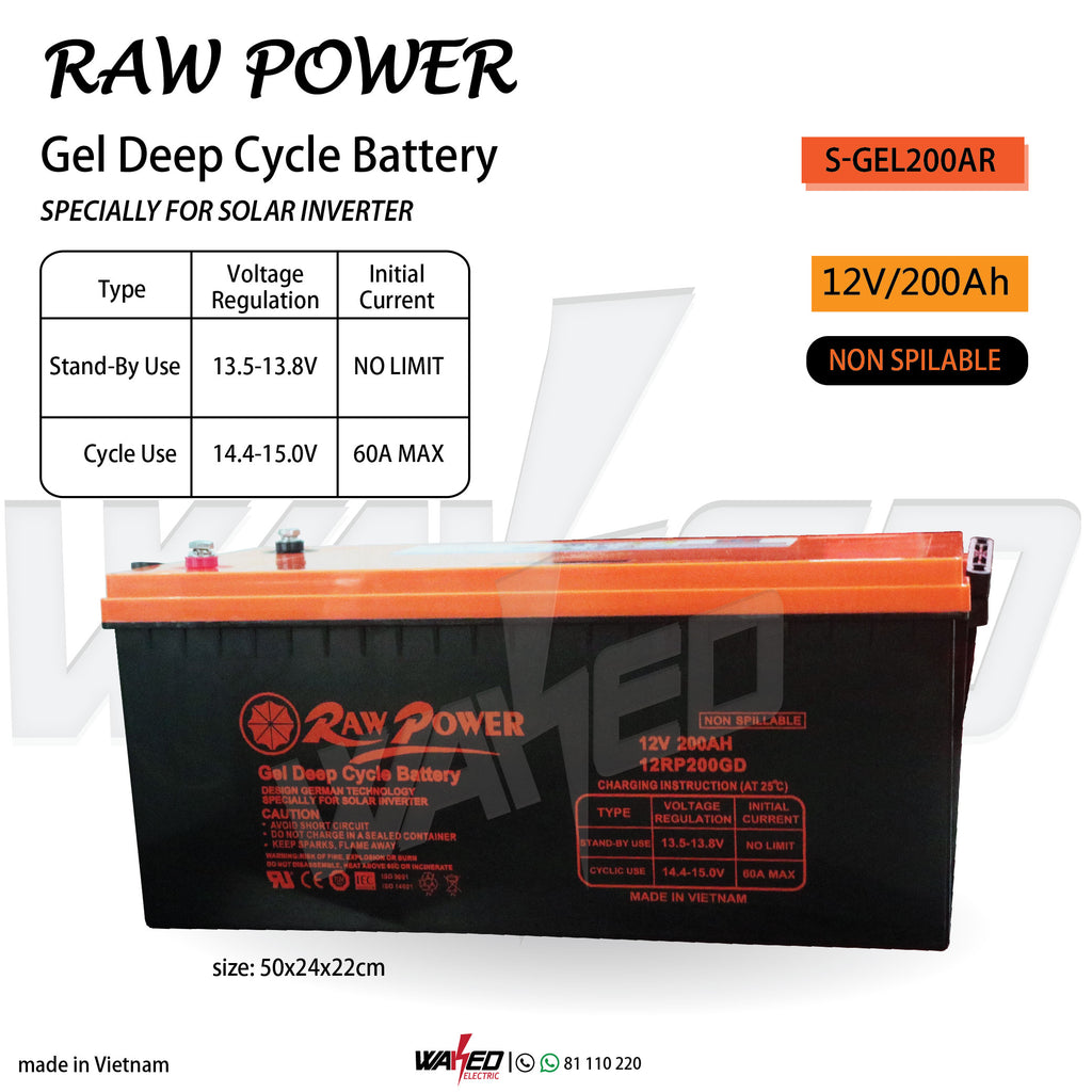 Gel Battery - 12V/200AH - RAW POWER